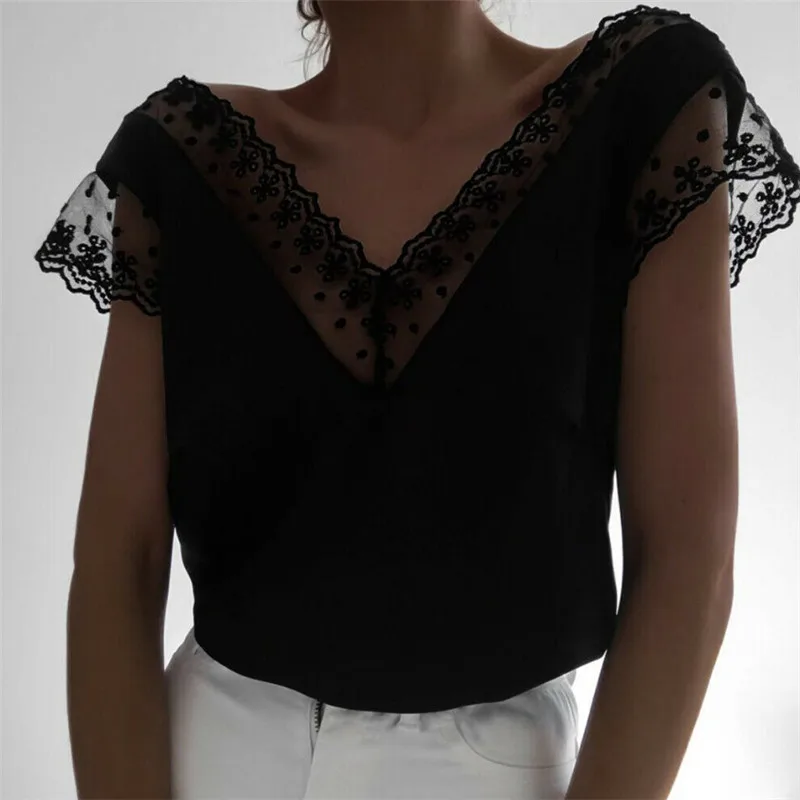 Women Sexy Lace Tank Top Camis Sleeveless Casual Camisole Plain Vest Blouse Ladies Clothes Outfits Summer Fashion Blouse