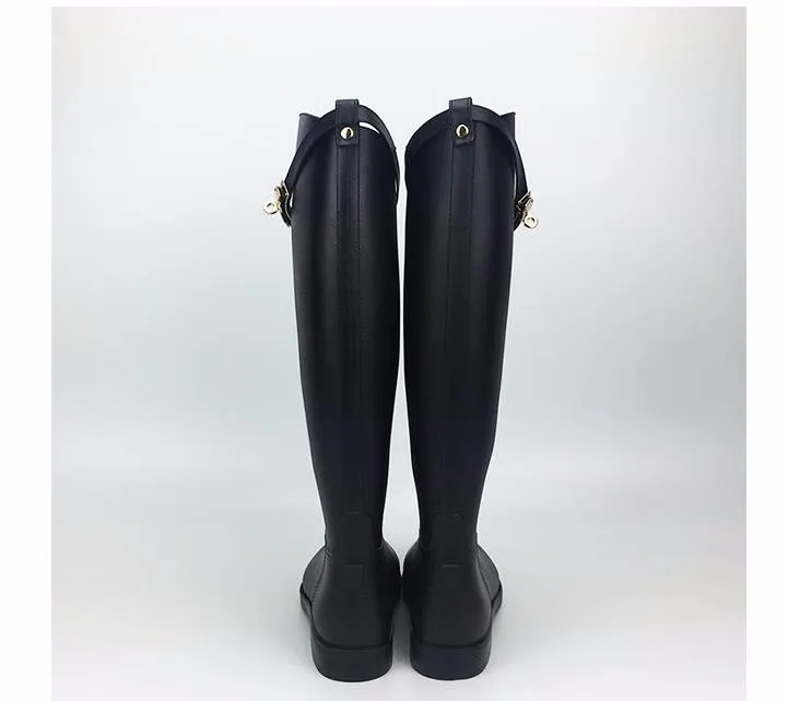 Rouroliu/женские резиновые сапоги для дождливой погоды, мотоциклетные сапоги до колена, непромокаемая обувь с пряжкой, женские резиновые сапоги TS132