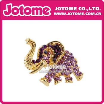 

100pcs/lot 2016 Hotsale Crystal Rhinestone Gold Tone Christmas Purple Elephant Pin Brooch Fashion Women Jewelry