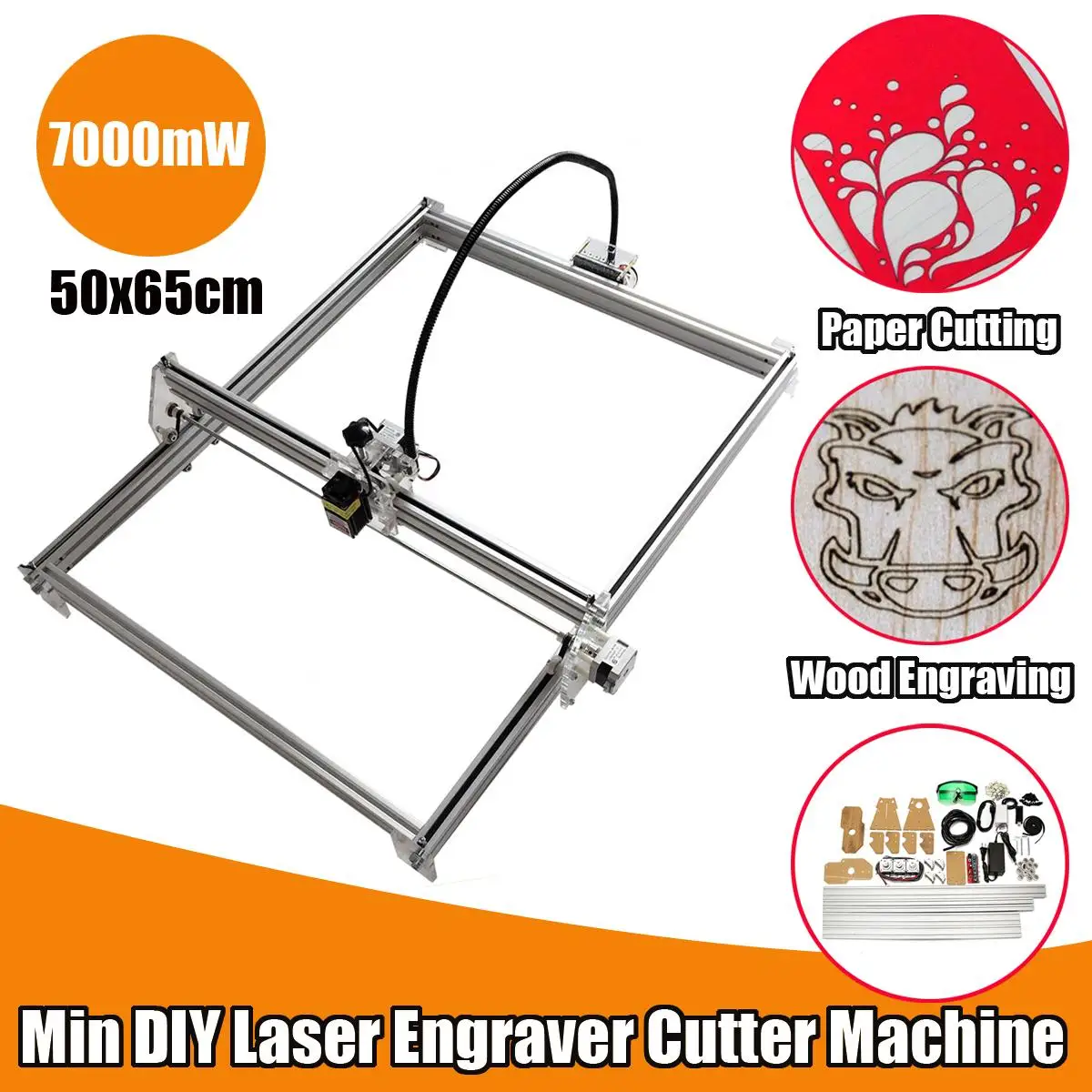 

DC 12V 7000mW 65x50cm Mini Blue Laser Cutting/Engraving Engraver Machine DIY Desktop Wood Cutter Power Adjustable +Laser Goggles