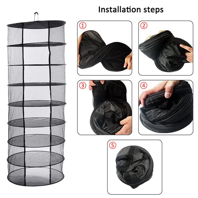 New Arrival Collapsible Drying Basket Net Hanging Plant Clothes Basket Drying Rack  4 6 8 Layers Mesh For Garden Use