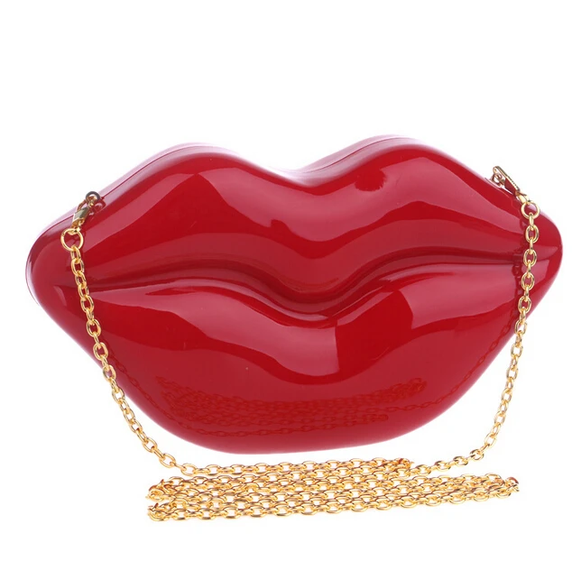 Women Acrylic Clutch Bag New Personality Style Red Lip Shape Wholesale