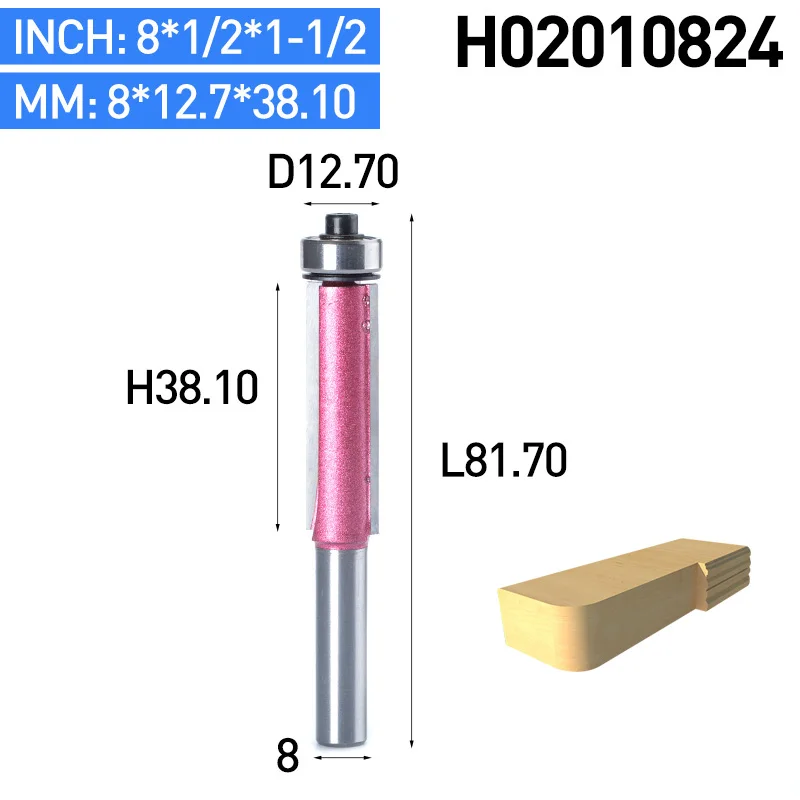 HUHAO 1 шт. 8 мм хвостовик Деревообработка заподлицо фрезы для дерева промышленного класса обрезные фрезы с подшипником фрезы - Длина режущей кромки: H02010824