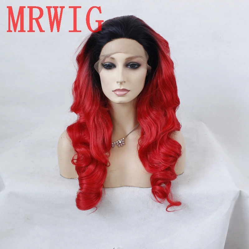 MRWIG короткий омбре с темными корнями Красный Модный кудрявый синтетический