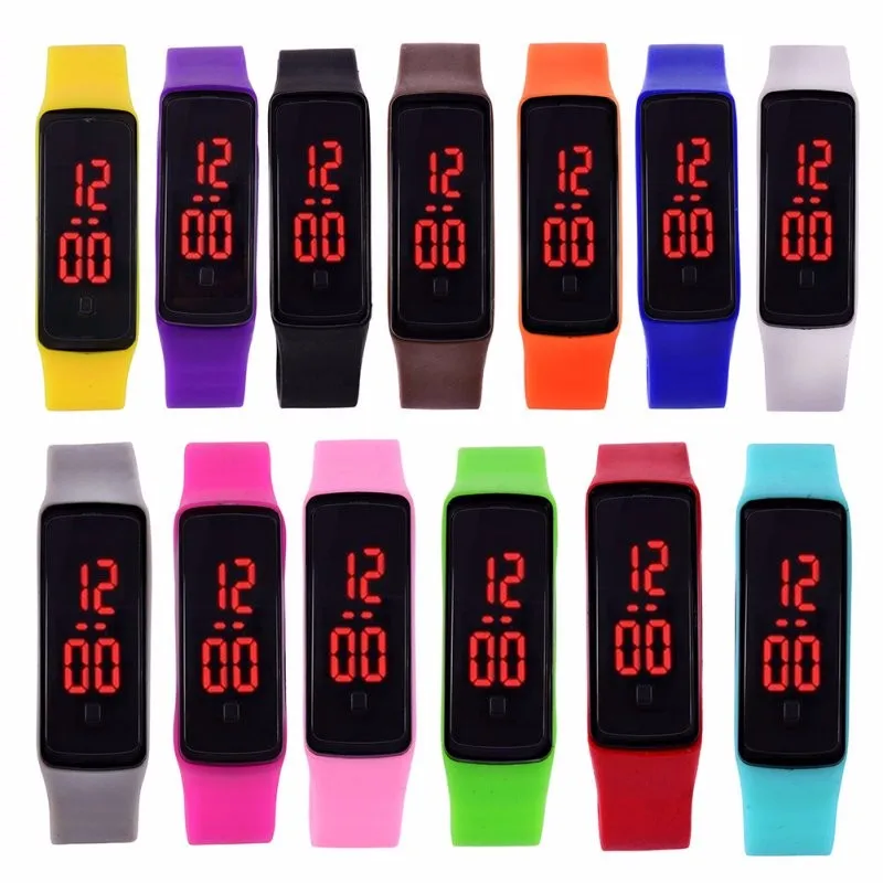

13pcs/lots Candy Color Men's Women's Watches Rubber LED kids Watches Date Bracelet Digital Sports Wristwatch for student clock
