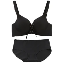 Mozhini черный комплект нижнего белья Пуш-Ап Топ A B чашка нижнее белье женское белье бесшовный бюстгальтер сексуальные трусы и бюстгальтер набор большой размер футболка женский бюстгальтер