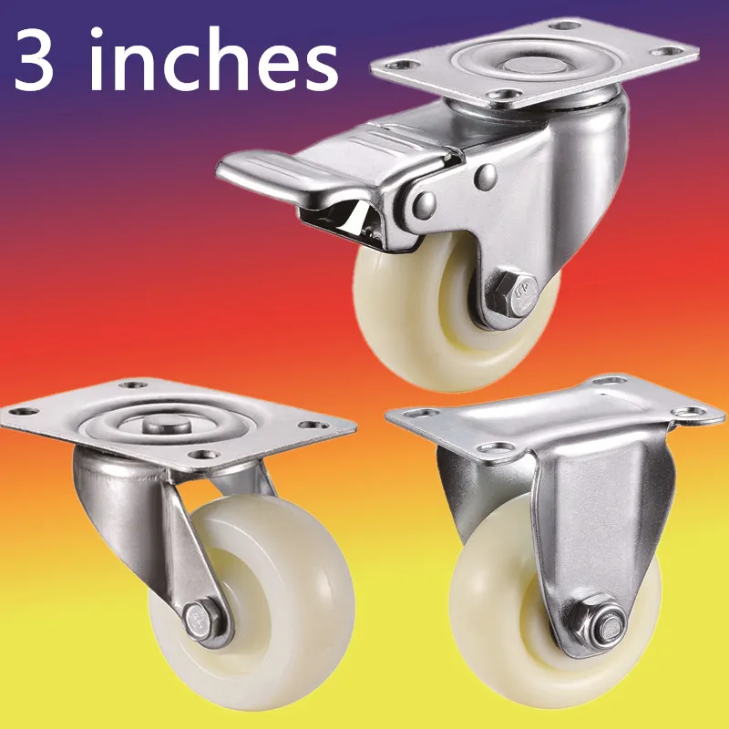 2pcs 3 Inches Light Series White Big Furniture Nylon Caster Wheel Nylon Caster Wheel