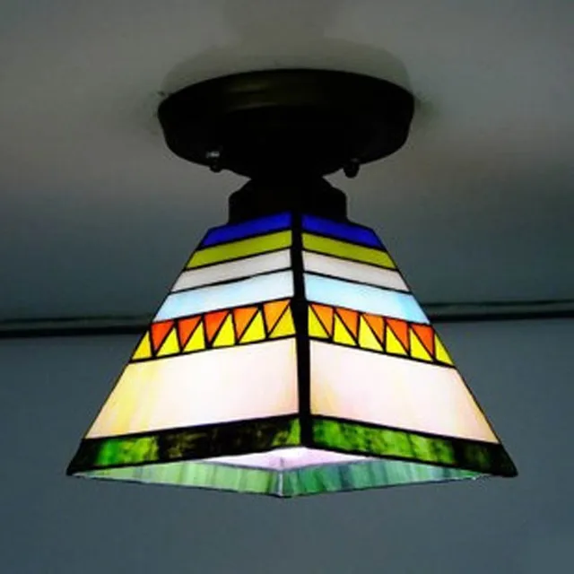 Us 37 13 15 Off Flush Mount Tiffany Ceiling Light Stained Glass Lampshade Spanish Style Indoor Lighting E27 110 240v In Ceiling Lights From Lights