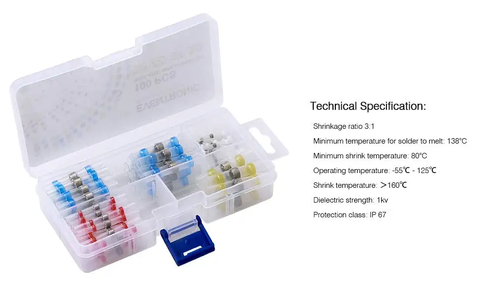 100 шт. припой уплотнение провода разъем термоусадочный стыковой электрические клеммы изолированные морской водонепроницаемый терминал с чехлом