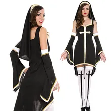 Новейший сексуальный костюм монахини для взрослых женщин платье для косплея с черным капюшоном на Хэллоуин маскарадный костюм Сестра Косплей Одежда для вечеринки