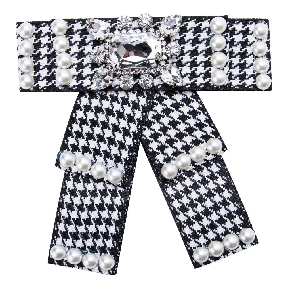 New Arrival Classic White and Black Plaid Fabric Big Bow Brooch Dress