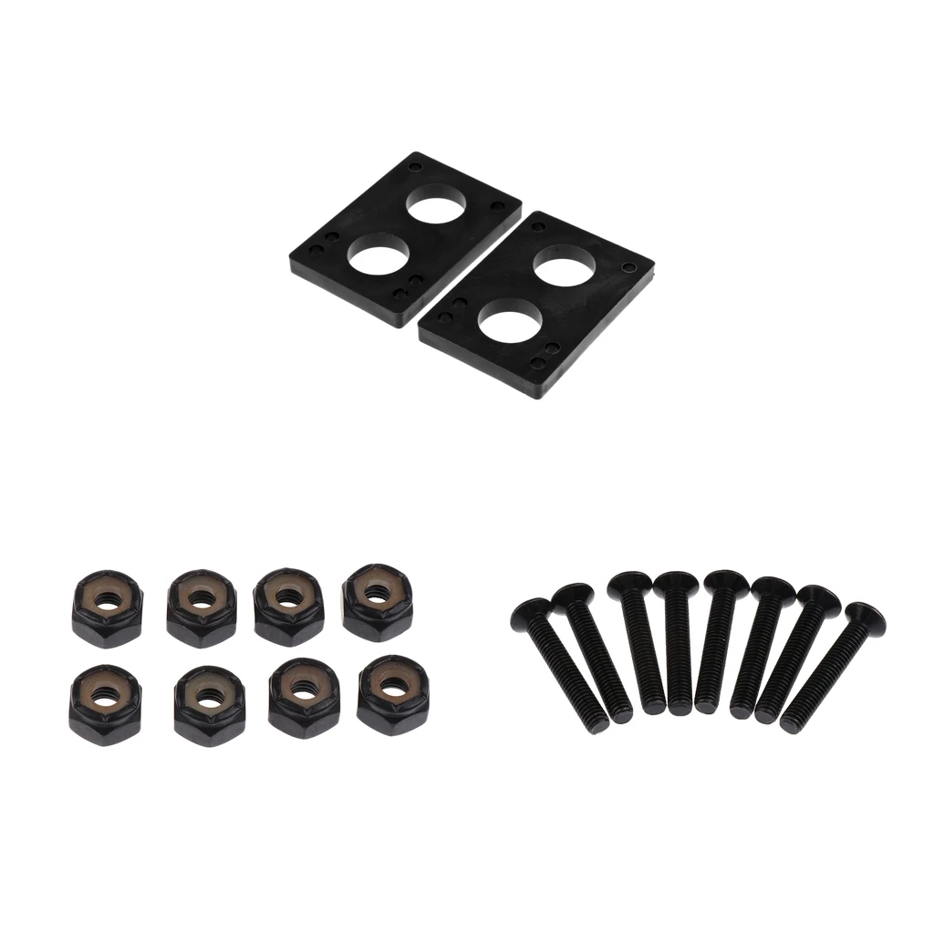 Pair of 8mm Thick PE Riser Shock Pads + 8 Pairs of Carbon Steel Bolts Nuts for Skateboard Longboard