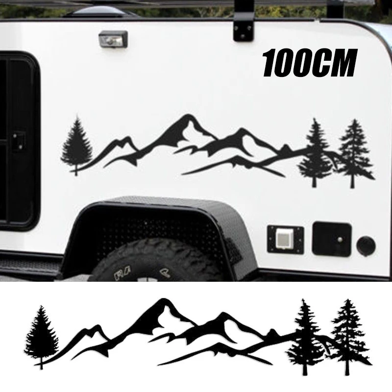 For SUV RV Camper Offroad 1pc 100cm Black/White Tree Mountain Car Decor PET Reflective Forest Car Sticker Decal Mayitr