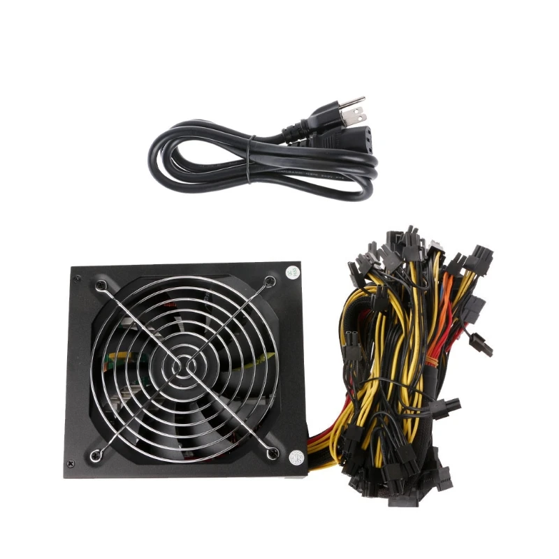 

US Plug Miners power supply Fan Set 1600W 12V 128A output Including SATA port 4P 6P 8P 24P connectors USE FOR RX470 RX480 RX570