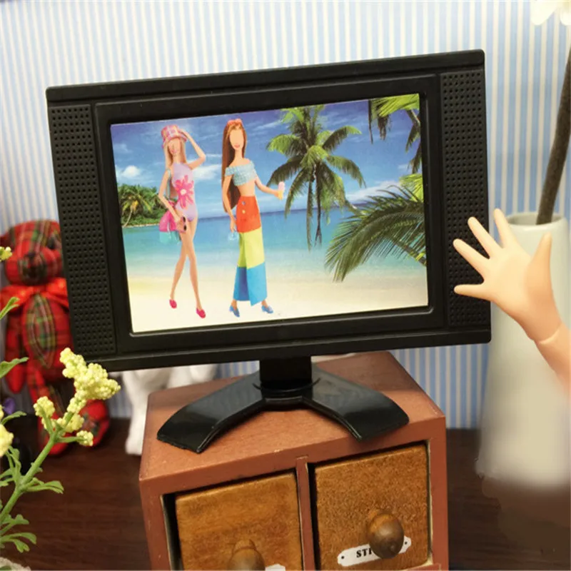 Mini Flat Screen LCD TV Child Play for Barbie Doll Dollhouse Miniature Furniture