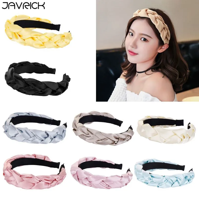 

Korean Imitation Silk Woven Braided Wide Headband Satin Glitter Solid Color Women Vintage Hair Hoop Minimalist Styling Headwear