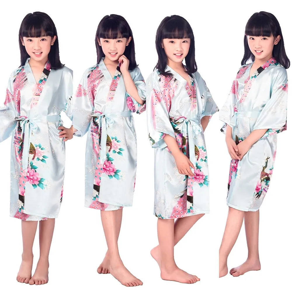 Красная Детская Цветочная Свадебная пятнистая Одежда для девочек, Цветочная шелковая ночная рубашка, детский халат, кимоно для вечеринок