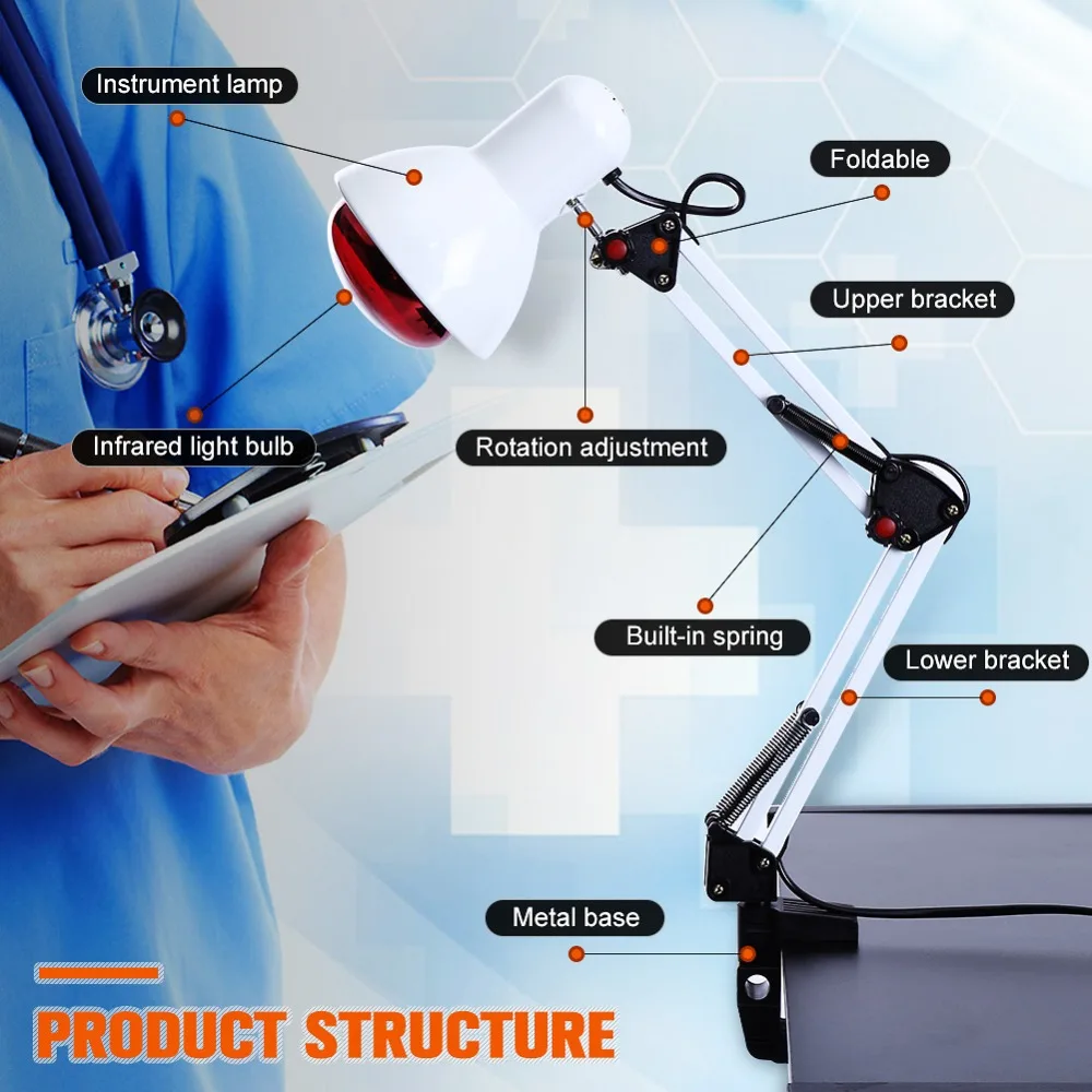 Настольный Электрический инфракрасный светильник, лампа для обогрева, лампа для терапии, 100 Вт, регулируемое устройство для лечения боли в мышцах и теле