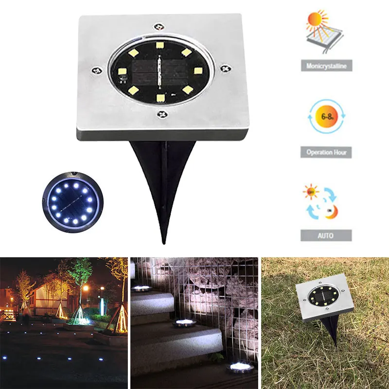 

Solar 8 LED Landscape Light Ground Lamp Street Disk Lights Eco-Friendly Security Buried Light Gutter