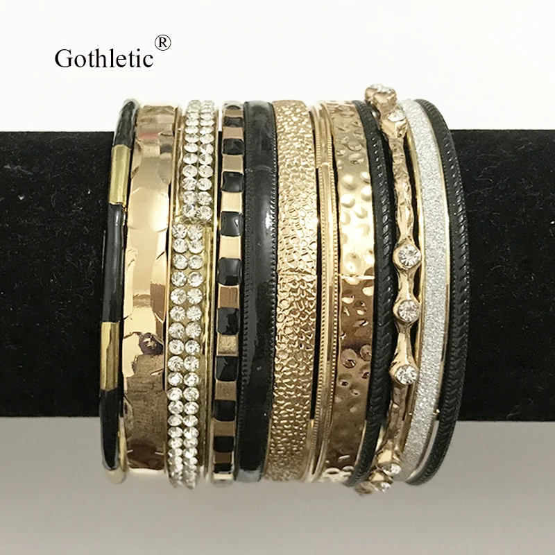 

Gothletic 12pcs/Lot Gold/-color Textured Metal Bracelets & Bangles Multilayer Indian Bangle Set 68MM Women Fashion Jewelry