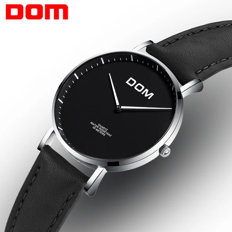 

DOM Wrist Watch Quartz Black Leather Printing Design Customize Photos Logo Add on Back of watches Casual Clock Women's Watches