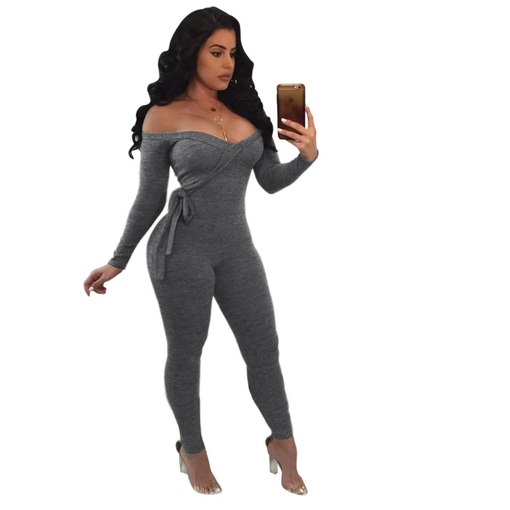 Aletterhin Women Jumpsuit Rompers 2018 Off Shoulder Long Sleeve Bow