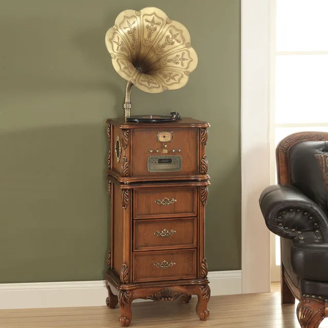 Classic Morning Glory With Drawer Table Subwoofer Stereo Antique Classic Morning glory with drawer table subwoofer stereo antique phonograph vinyl audio record Turntables MP3 FM - Classic Morning Glory With Drawer Table Subwoofer Stereo Antique