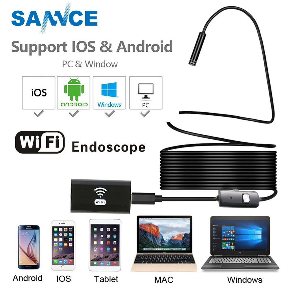 

SANNCE 8mm 720P Wifi Endoscope Waterproof Inspection Borescope Camera for Android and IOS Smart phone, Computer