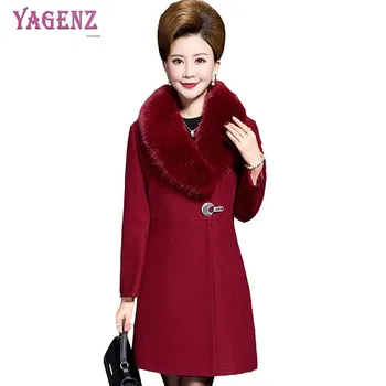 

Winter Middle Aged Women Woolen Jacket 2018 High Quality Long Ms Woolen Coat Solid Color Collar Plus size Woolen Overcoat B49