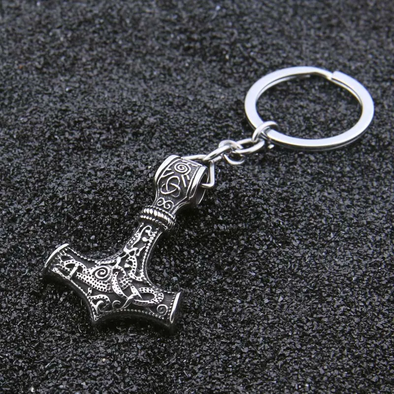 dropshipping stainless steel thor's hammer mjolnir pendant KeyChain viking scandinavian norse viking ax Men gift