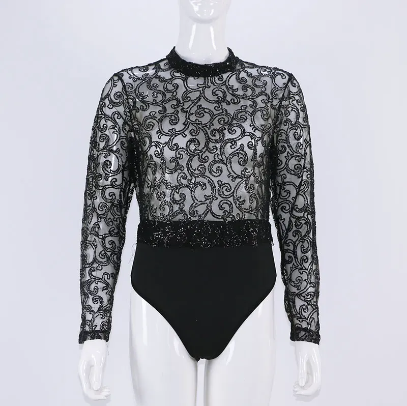 Женское Кружевное боди с длинным рукавом и круглым вырезом|bodycon jumpsuit romper|bodycon