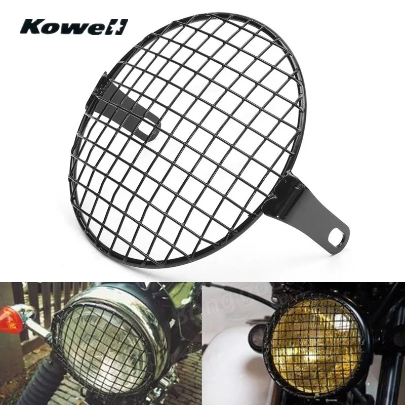 KOWELL 16cm 6 4 Retro Black Grill Motorcycle Headlight Cover font b Lamp b font Hoods