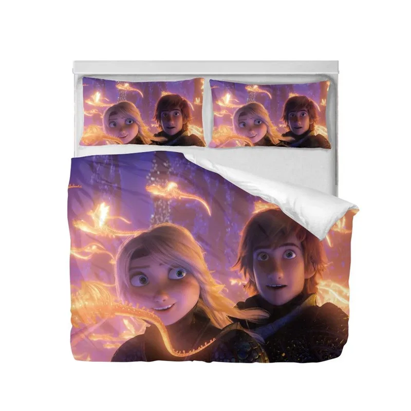 طقم سرير الكرتون كيفية تدريب الخاص بك التنين ليلة غضب 3D الطباعة أغطية لحاف الملك مزدوجة حجم غرفة نوم الديكور طقم سرير