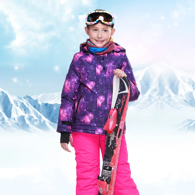 Зимний детский лыжный комплект костюм для девочек водонепроницаемая куртка с