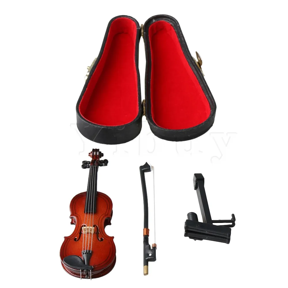 

Yibuy Mini Violin Model Miniature Musical Instrument Model with Bow Stand and Support Musical Decoration