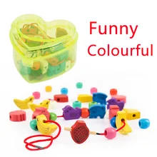 Новое поступление случайный Цвет отправить деревянные Игрушечные лошадки нанизывая игры ребенок игрушки в форме сердца Бусины смешанные Животные фрукты подарок на год