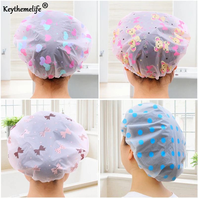 

1pc Cute Transparent Waterproof Shower Cap Dust Cap Cosmetic Care Cap Elastic Band Hat Bath Cap