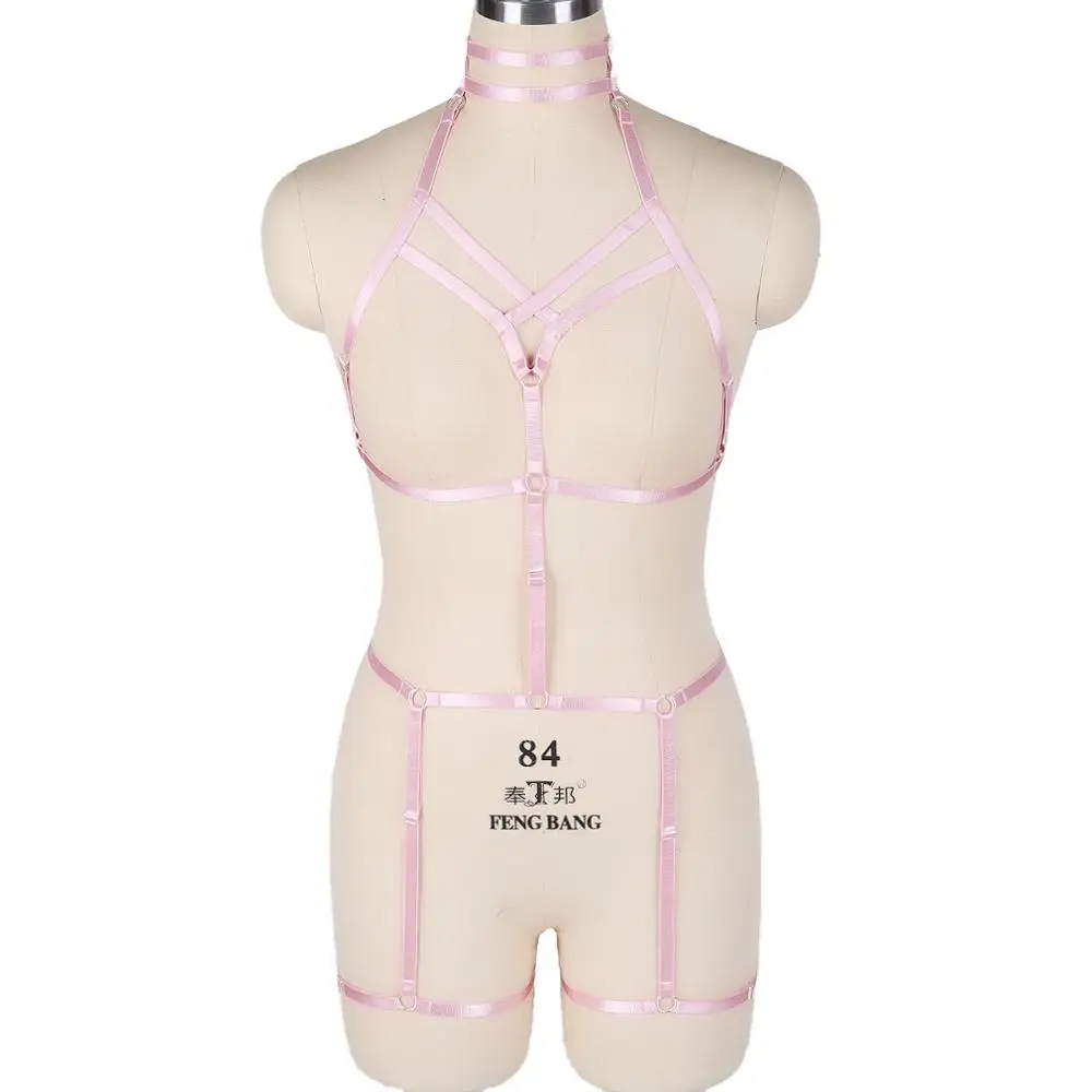 Белый лямочный предохранительный пояс на бретельках грудь панк готический ноги пояса с резинками плюс размер эластичный Танцевальная вечеринка женский летний комплект нижнего белья - Цвет: MLCN0019-pink