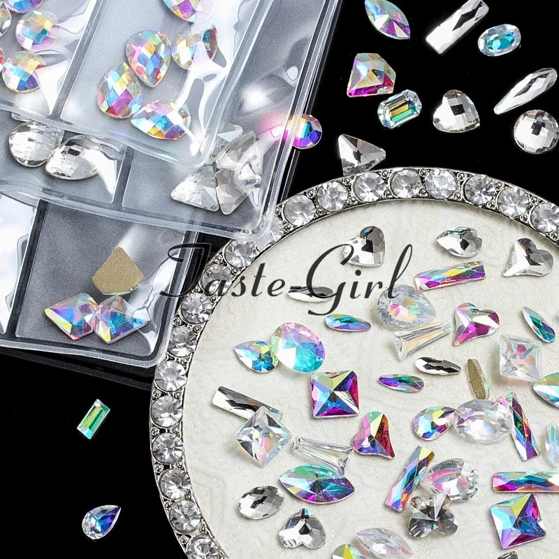 

6 shapes/pack super Shinny Crystal AB nail jewelry DIY Multislice Diamond Gems 3D Rhinestones Nails art Decoration