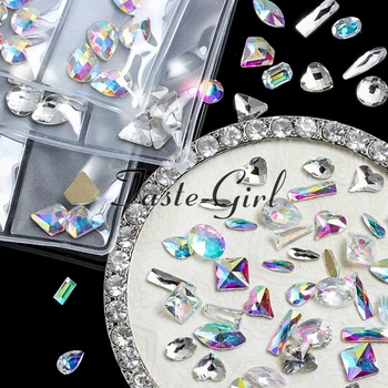 

6 shapes/pack super Shinny Crystal AB nail jewelry DIY Multislice Diamond Gems 3D Rhinestones Nails art Decoration