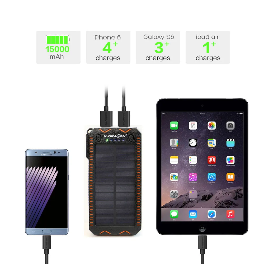  15000mAh Solar Powerbank Portable External Battery Solar Power Bank Charger with Electric Cigarette
