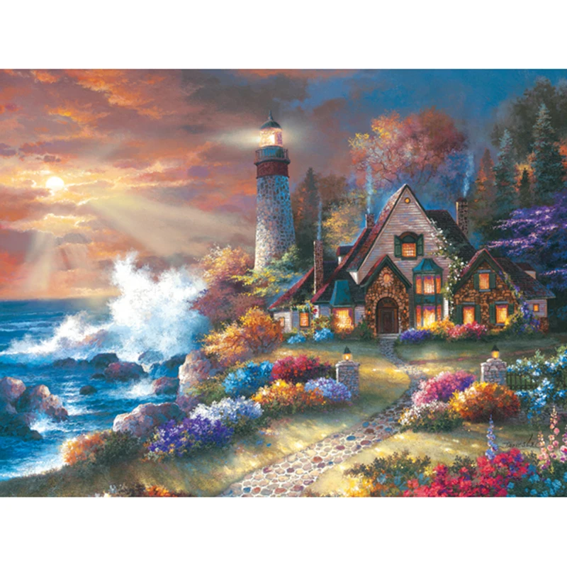 Diamond painting landscape house home decoration DIY diamond painting resin round diamond embroidery embroidery thread (2)