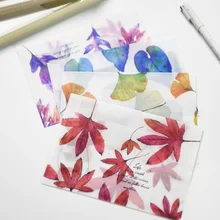 8Pcs/set Cute Romanic Maple Leaves Parchment Paper Envelope Semitransparent Cartoon Animal Letter Notes File Storage Paper Bag