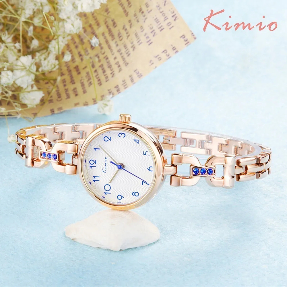 KIMIO Casual Blue Rhinestone Watch Women Wave Texture Rose Quartz Dress Bracelet Gold Watch Ladies Wrist Watches Luxury Brand KIMIO Casual Blue Rhinestone Watch Women Wave Texture Rose Quartz Dress Bracelet Gold Watch Ladies Wrist Watches Luxury Brand