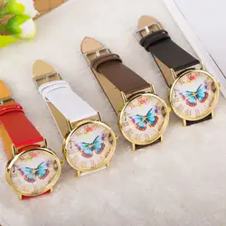 2018 Relogio Feminino Мода часы Для женщин Элитный бренд дамы печать бабочка Циферблат платье кожа наручные часы Повседневное часы