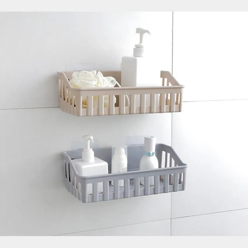 Hunpta@ Kitchen Bathroom Wall Storage Shelf Hanging Rack Corner Basket Holder Organizer Light Gray 