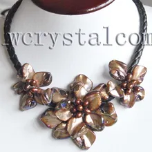 Кофейная оболочка и Культивированный Жемчуг Три цветка Кулон дизайнерское ожерелье оптом