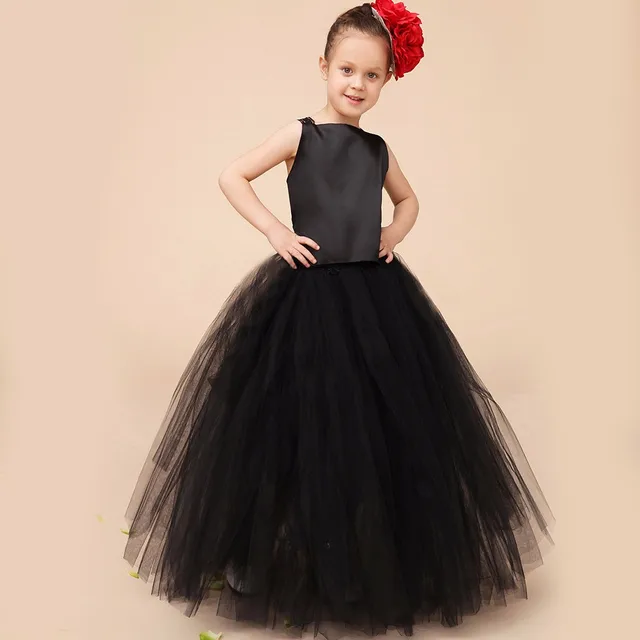 lovely princess black Flower Girl Dresses 2016 backless beaded a line