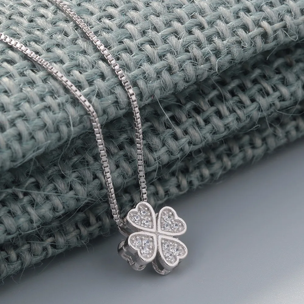 Kinitial 925 пробы серебряные ювелирные изделия любовь ожерелья в форме клевера и Подвески Стразы Мода чокер Макси ожерелье для женщин