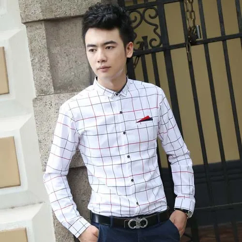 Весенняя мужская деловая рубашка приталенная с длинным рукавом корейский стильный бренд плюс размер 3XL мужская повседневная рубашка - Цвет: white color